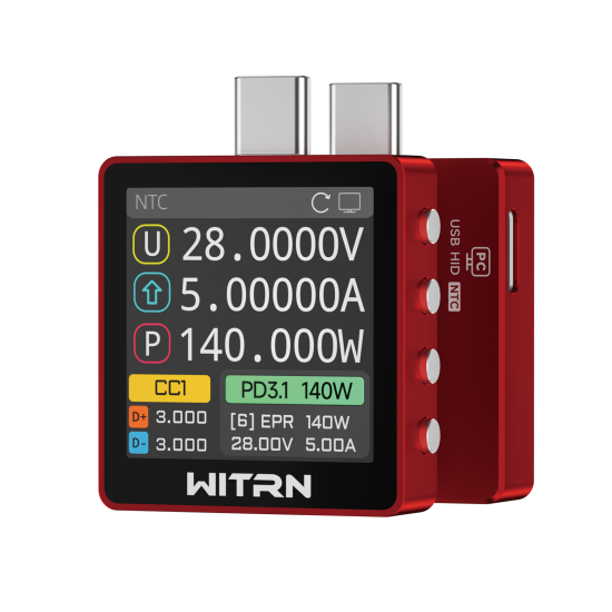 K2 USB Voltage & Current Meter – Type-C 24P Through-Mode, PD3.1/EPR 28 V Protocol Detection, Color IPS Screen, 3.3-48V/0-6A (10A peak) Measurement