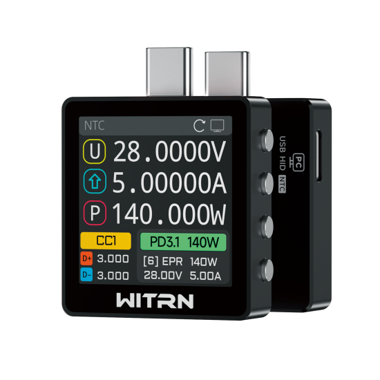 K2 USB Voltage & Current Meter – Type-C 24P Through-Mode, PD3.1/EPR 28 V Protocol Detection, Color IPS Screen, 3.3-36V/0-6A (10A peak) Measurement
